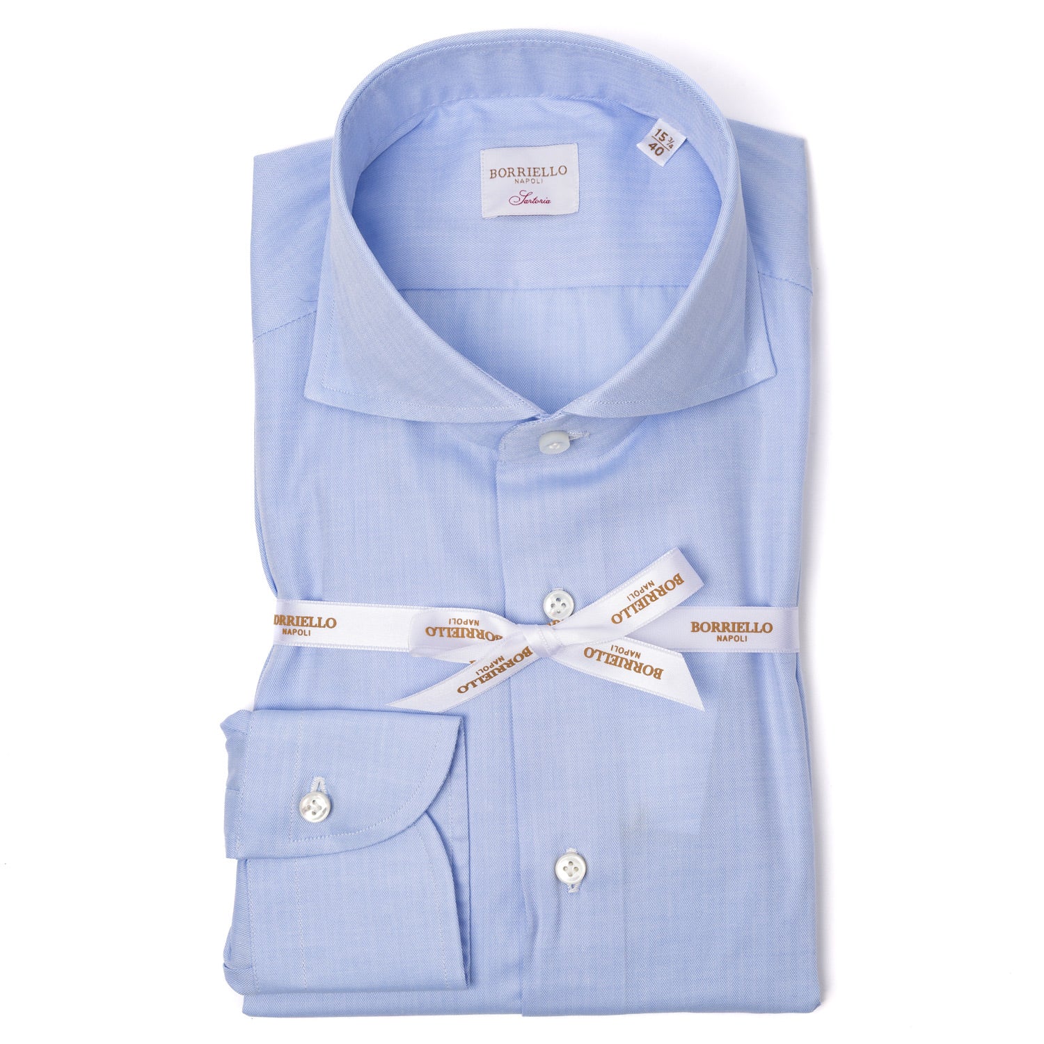 Hellblaues Hemd "Royal Twill" mit Haifischkragen und Sportmanschette - Handarbeit